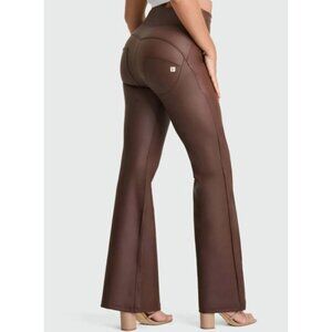 Freddy WRUP Faux Leather Super High Waisted Super Flare Brown Hi-Rise Wide Leg S